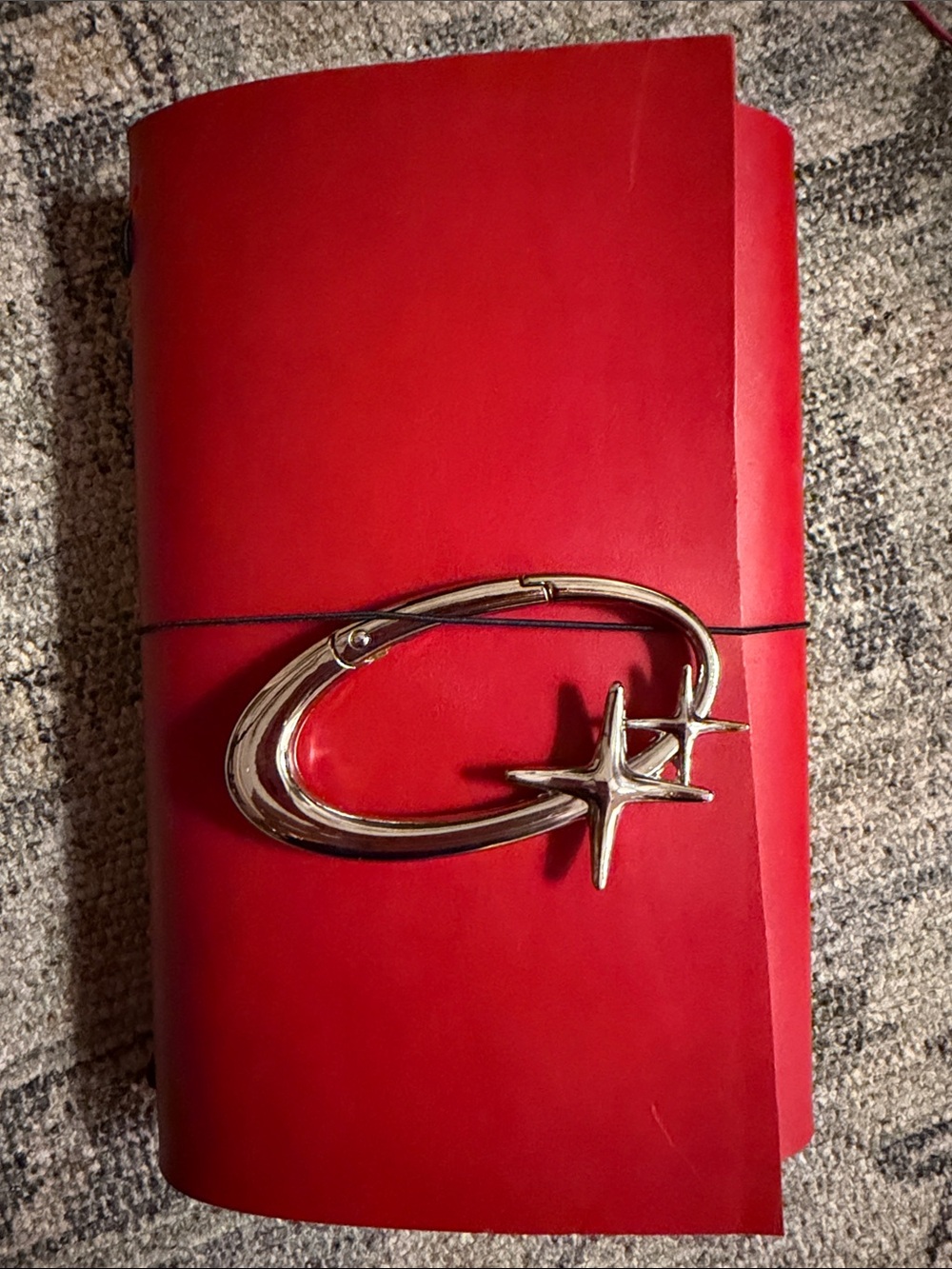 Handmade Red A5 Journal Cover with Elastic Closure and Front Charm